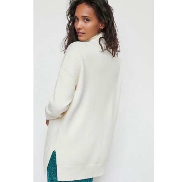 Anthro Maeve White Ribbed Mockneck High Low Sweater Tunic - Picture 3 of 14